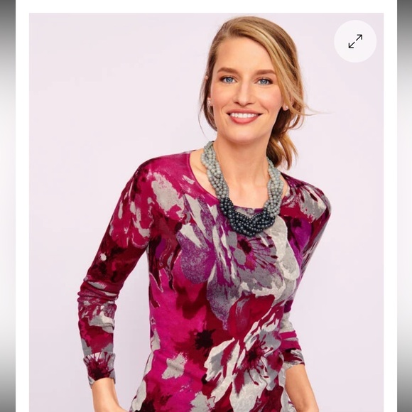 Talbots Woman Pure Merino Wool Floral Sweater Pink Gray 2X NWT - Picture 2 of 9